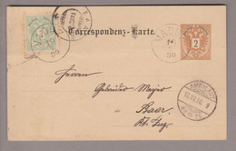 Liechtenstein 1890-07-10 Vaduz Ganzsache AT 2 KR + Marke 3 KR Mi#P43 + Mi#45 Nach Baar ZG - ...-1912 Precursores