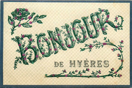 Hyères * Un Bonjour De La Commune * Souvenir * Cpa Paillétée - Hyeres