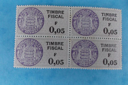 TIMBRE : MONACO : FISCAUX à 0F05 , Bloc De 4 , Violet Clair  Avec Coin Daté Au Dos Du 22/02/68 , XX , En Bon état - Steuermarken