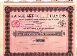 La Soie Artificielle D'Amiens - Action 1927 Avec 23 Coupons - Me Jarry Notaire - S - V