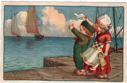 Enfants Sur Le Quai D'un Port. Carte Signée A. Bertiglia - Bertiglia, A.
