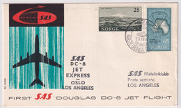 MiNr. 411 / 413  Norwegen Internationales Geophysikalisches Jahr - First SAS DC-8 Jet Express OSLO - LOS ANGELES - Cartas & Documentos