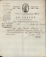 Pyrénées-Orientales 66 Lettre 1er Préfet Des PO An 9 Charvet De Blenod Haut Fonctionnaire Français Signature Autographe - Sonstige & Ohne Zuordnung