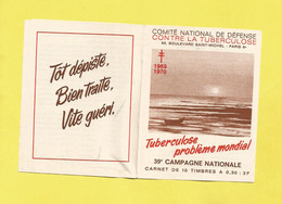 Erinnophilie Carnet Timbre Antituberculeux B C G Complet Neuf Contre La Tuberculose  1969 1970 Avec Bandes Publicitaires - Tuberkulose-Serien