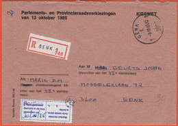 BELGIO - BELGIE - BELGIQUE - 1985 - Parlements- En Provincieraadsverkiezingen - Kieswet - Registered - Viaggiata Da Genk - Lettres & Documents