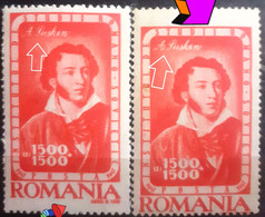 Stamps Errors Romania  1947 Mi 1052 Puschkin  Poet, Russian Writer Printed Misplaced Image  Mnh Unused - Plaatfouten En Curiosa