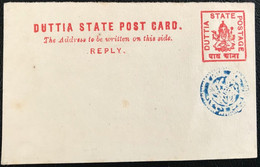 Princely State Datia / Duttia, Postal Stationery Card, Reply Part Only, Mint India - Datia