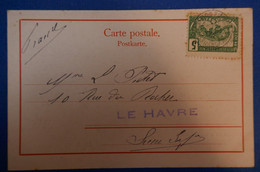 B 133 CONGO FRANCAIS BELLE CARTE 1907 BRAZZAVILLE POUR LE HAVRE + AFFRANCH. INTERESSANT - Storia Postale