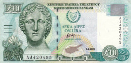 CYPRUS 10 POUNDS 2001 VF P-62c "free Shipping Via Registered Air Mail" - Cipro