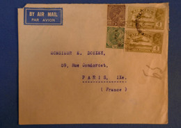 492 INDE BELLE LETTRE 1937 BOMBAY PAR AVION A PARIS R CONDORCET + CACHET ROUGE AU VERSO + PAIRE DE TIMBRES AERIA POST - 1936-47 King George VI