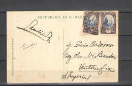 SAN MARINO 1929 VEDUTA  2 VALORI 5 C. SU CARTOLINA  VIAGGIATA - Blocchi & Foglietti