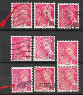 Vafiétès Lot De 9 Timbres N° 406, 5c Mercure Rose, République Française Male Imprimée Cadre Brisé Ou Non Existant - Oblitérés