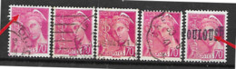 Vafiétès Lot De 9 Timbres N° 416, 70c Mercure Lilas Rose, République Française Male Imprimée Cadre Brisé Ou Non Existant - Oblitérés