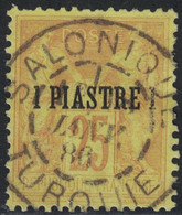 LEVANT - TURQUIE - SALONIQUE - TYPE SAGE - N°1 - 25c JAUNE AVEC SURCHARGE 1 PIASTRE - JANVIER 1886. - Usados