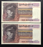 BURMA, 2 X Uncirculated Banknotes, « 10 KYATS » - Otros – Asia