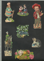 Lot De 7 Chromos - Découpis - Enfants - Fleurs -  Peintre- Cavalière - Chat - Réf.66. - Enfants