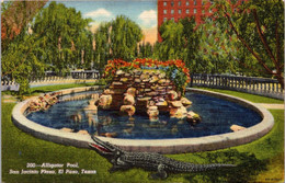 Texas El Paso San Jacinto Plaza Alligator Pool 1949 Curteich - El Paso