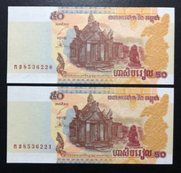 CAMBODIA, 2 X Uncirculated Banknotes, « 50 », 2002 - Otros – Asia