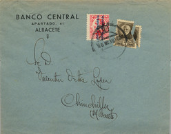 1933 ALBACETE , SOBRE COMERCIAL DEL BANCO CENTRAL CIRCULADO A CHINCHILLA , LLEGADA AL DORSO - Storia Postale