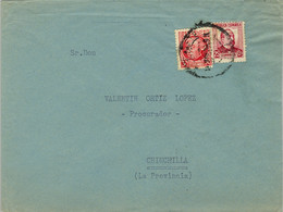 1938 ALBACETE , SOBRE CIRCULADO A CHINCHILLA , LLEGADA EN COLOR AZUL AL DORSO . - Cartas & Documentos