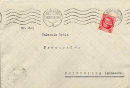 1935 ALBACETE , SOBRE CIRCULADO A CHINCHILLA CON RODILLO DE ALMANSA AL DORSO - Briefe U. Dokumente