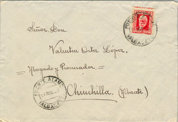1933  ALBACETE , SOBRE CIRCULADO DE FUENTE ALAMO  A CHINCHILLA CON LLEGADA  AL DORSO - Cartas & Documentos