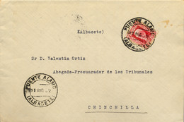 1932  ALBACETE , SOBRE CIRCULADO DE FUENTE ALAMO  A CHINCHILLA CON LLEGADA  AL DORSO Y TRÁNSITO DE ALMANSA - Covers & Documents