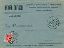 1935  ALBACETE , SOBRE CIRCULADO  A CHINCHILLA CON LLEGADA  EN COLOR AZUL AL DORSO - Storia Postale
