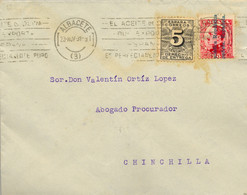 1931  ALBACETE , SOBRE CIRCULADO  A CHINCHILLA , DERECHO DE ENTREGA - Storia Postale