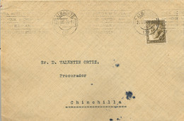 1934  ALBACETE , SOBRE CIRCULADO  A CHINCHILLA , LLEGADA EN AZUL AL DORSO , ED. 680 RAMÓN Y CAJAL - Cartas & Documentos