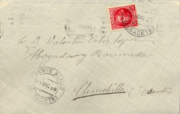 1935  ALBACETE , SOBRE CIRCULADO  DE FUENTE ALAMO A CHINCHILLA , LLEGADA EN AZUL AL DORSO , RODILLO ALMANSA - Cartas & Documentos