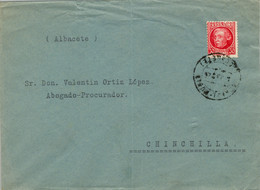 1935  ALBACETE , SOBRE CIRCULADO DE CORRAL RUBIO A CHINCHILLA , LLEGADA EN AZUL AL DORSO - Storia Postale