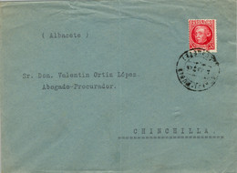 1935  ALBACETE , SOBRE CIRCULADO DE CORRAL RUBIO A CHINCHILLA , LLEGADA EN AZUL AL DORSO - Covers & Documents