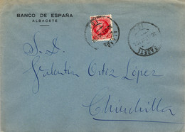 1935  ALBACETE , SOBRE CIRCULADO  A CHINCHILLA , BANCO DE ESPAÑA - Briefe U. Dokumente