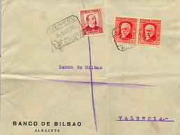 1937  ALBACETE , SOBRE CERTIFICADO  A VALENCIA , BANCO DE BILBAO - Brieven En Documenten