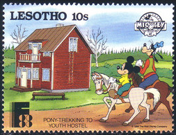 570 Lesotho Disney Finlandia 88 Mickey Dingo Goofy Horse Cheval Riding Equitation MNH ** Neuf SC (LES-20a) - Lesotho (1966-...)