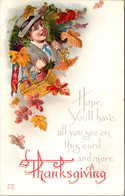 Thanksgiving Greetings With Young Boy And Basket Of Fruit 1910 - Thanksgiving