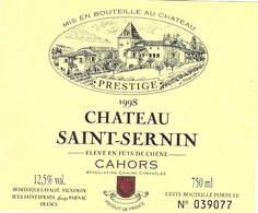 VIN ETIQUETTE CAHORS 1998 LE CHATEAU DE SAINT SERNIN, DOMINIQUE CAVALIE VIGNERON A PARNAC LOT, VOIR LE SCANNER - Cahors