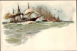 Artiste Lithographie Stöwer, Willy, Deutsches Kriegsschiff, SMS Augusta, Korvette In Der Schlacht - Sin Clasificación