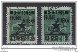 FIUME - OCC. JUGOSLAVA:  1945  SOPRASTAMPATO  -  £.2/25 C. VERDE  US. -  RIPETUTO  2  VOLTE  -  SASS. 14 - Ocu. Yugoslava: Fiume