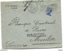 221 - 43a - Enveloppe Envoyée De Turin En Suisse 1916 - Censure - WW1