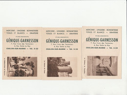 3 CALENDRIER (9x12 Cm) GÉNIQUE GARNESSON CHALONS SUR MARNE (51) ANNÉE 1952 - Otros