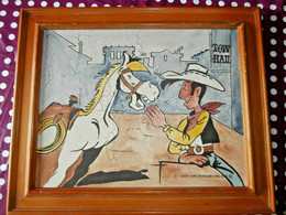 Superbe Et RARE Cadre Peinture LUCKY LUKE Merchandising 1993 EO  60 Cm X 50 Cm - Lucky Luke