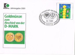 L-ALL-297 - ALLEMAGNE Entier Postal Enveloppe Europa 2000 Ill Et Obl. Monnaie En Or  Franckfort - Enveloppes Privées - Oblitérées