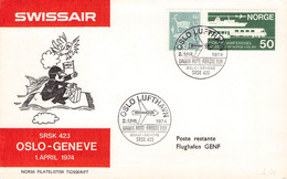 NORWAY - SWISSAIR SRSK 423 OSLO-GENEVE 1. APRIL 1974/ QG 168 - Lettres & Documents