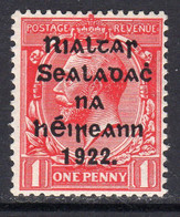 Ireland 1922 (Nov) 1d Rialtas Overprint, Thom Printing, Lightly Hinged Mint, SG 31 - Ongebruikt