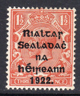 Ireland 1922 (Nov) 1½d Chestnut Rialtas Overprint, Thom Printing, Hinged Mint, SG 32a - Nuevos