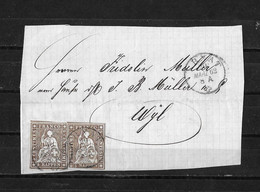 1854-1862 HELVETIA / STRUBEL (Ungezähnt) → Briefsegment Von EBNAT Nach Wyl    ►SBK-22B4.V / 2 Einzelmarken◄ - Brieven En Documenten