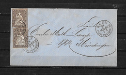 1854-1862 HELVETIA / STRUBEL (Ungezähnt) → Briefumschlag BERN Nach Münsingen    ►SBK-22B4.V / 2 Einzelmarken◄ - Cartas & Documentos