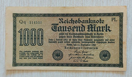 Germany 1922 - 1000 Mark Reichsbanknote - No PL Qq 114533 - P# 76g - Near UNC - 1000 Mark